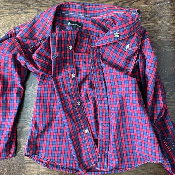 Men's Moose Knuckles Red Plaid Shirt with Snap Closures-Size Medium - Picture 5 of 8